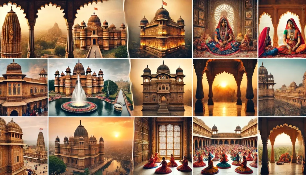 dall·e 2024 06 13 18.43.50 a photo gallery showcasing the visual highlights of gwalior madhya pradesh. include images of the following attractions and experiences gwalior fort 1536x878
