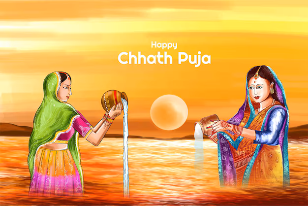 chhath pooja sun god traditional festival landscape card background 1035 27749