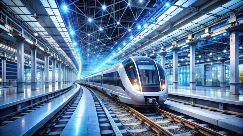 modern highspeed train entering futuristic railway station generative ai 166669 5243
