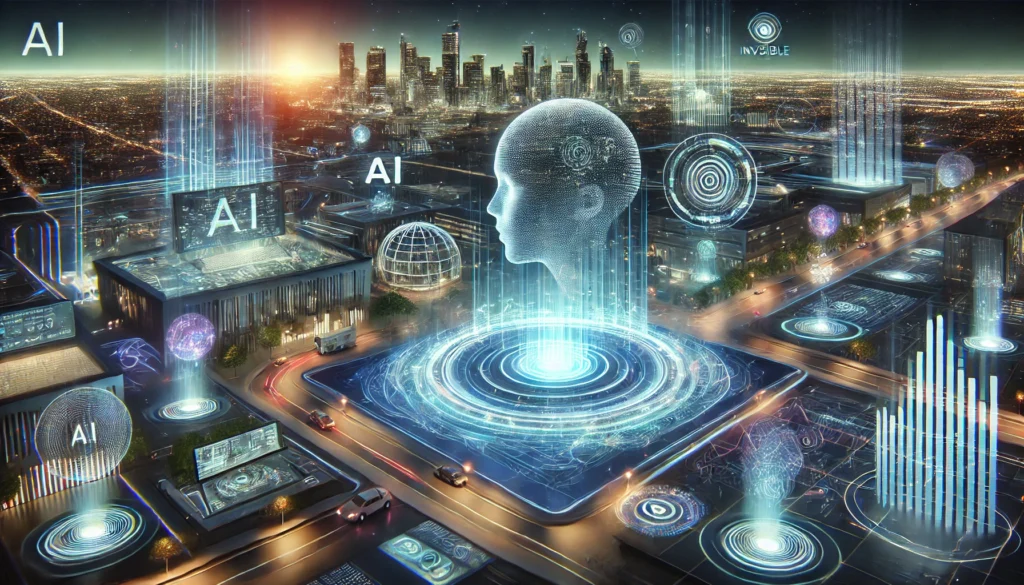 dall·e 2025 03 07 17.35.28 a futuristic concept of ambient invisible intelligence depicting an advanced ai seamlessly integrated into the environment. the scene features a smar